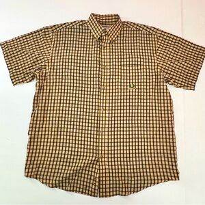 EUC XL Short Sleeve Wrangler Raita Button Down Shirt Yellow Plaid 008